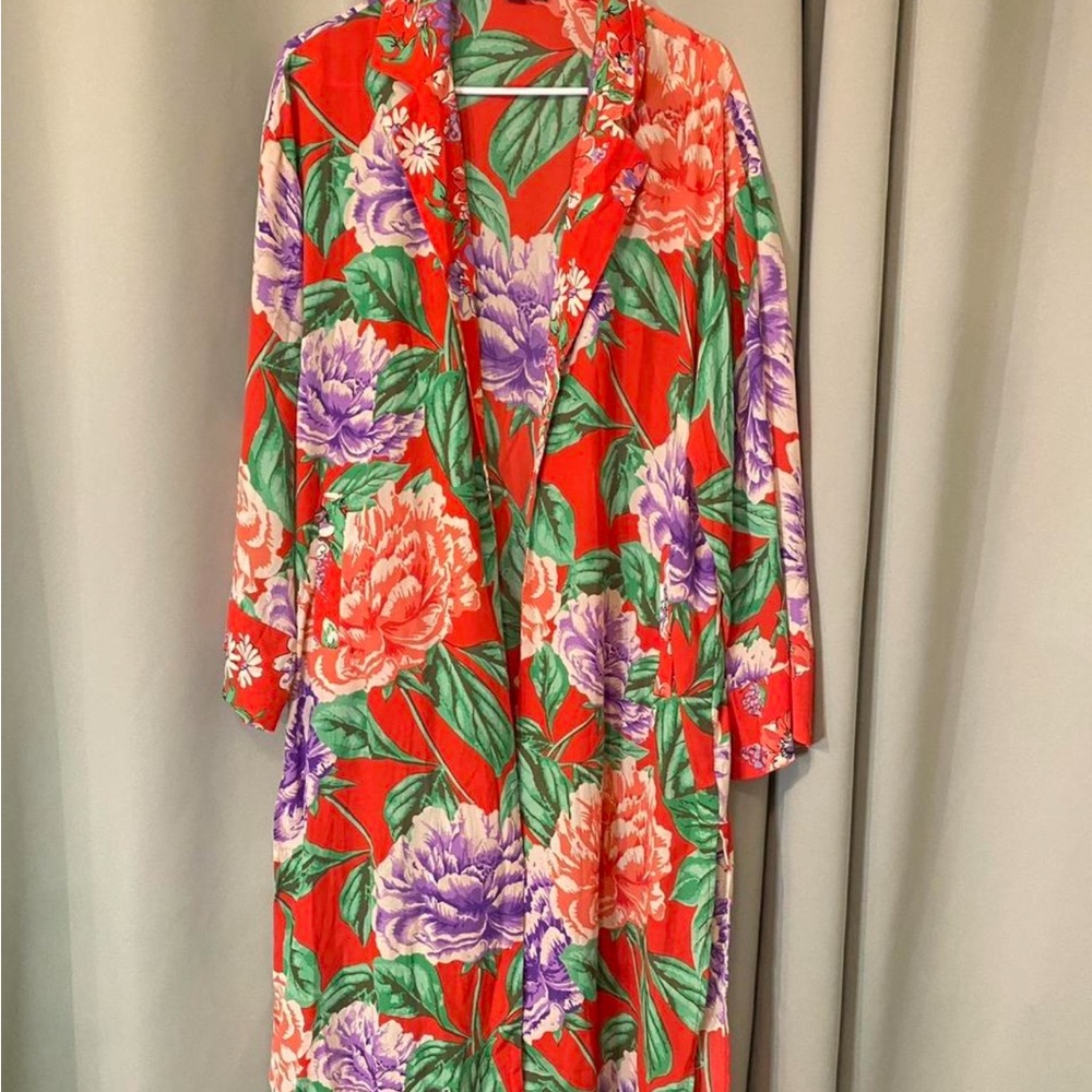 Forever 21 Red Floral Kimono Robe with Purple and Green Accents